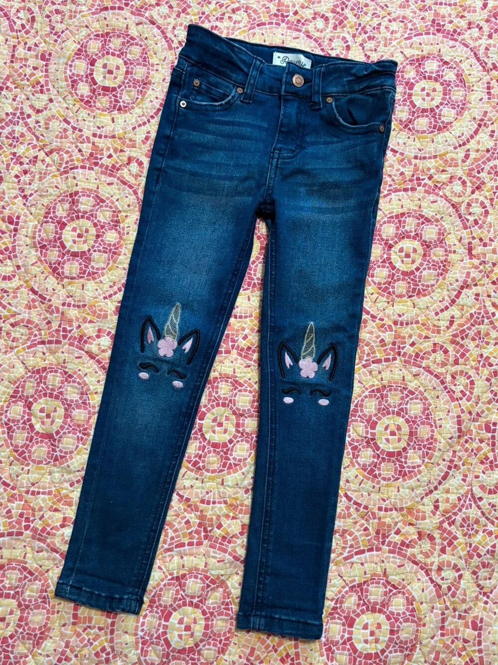 Revery Kids Girl’s Unicorn Embroidered Girlfriend Jeans Size 4T